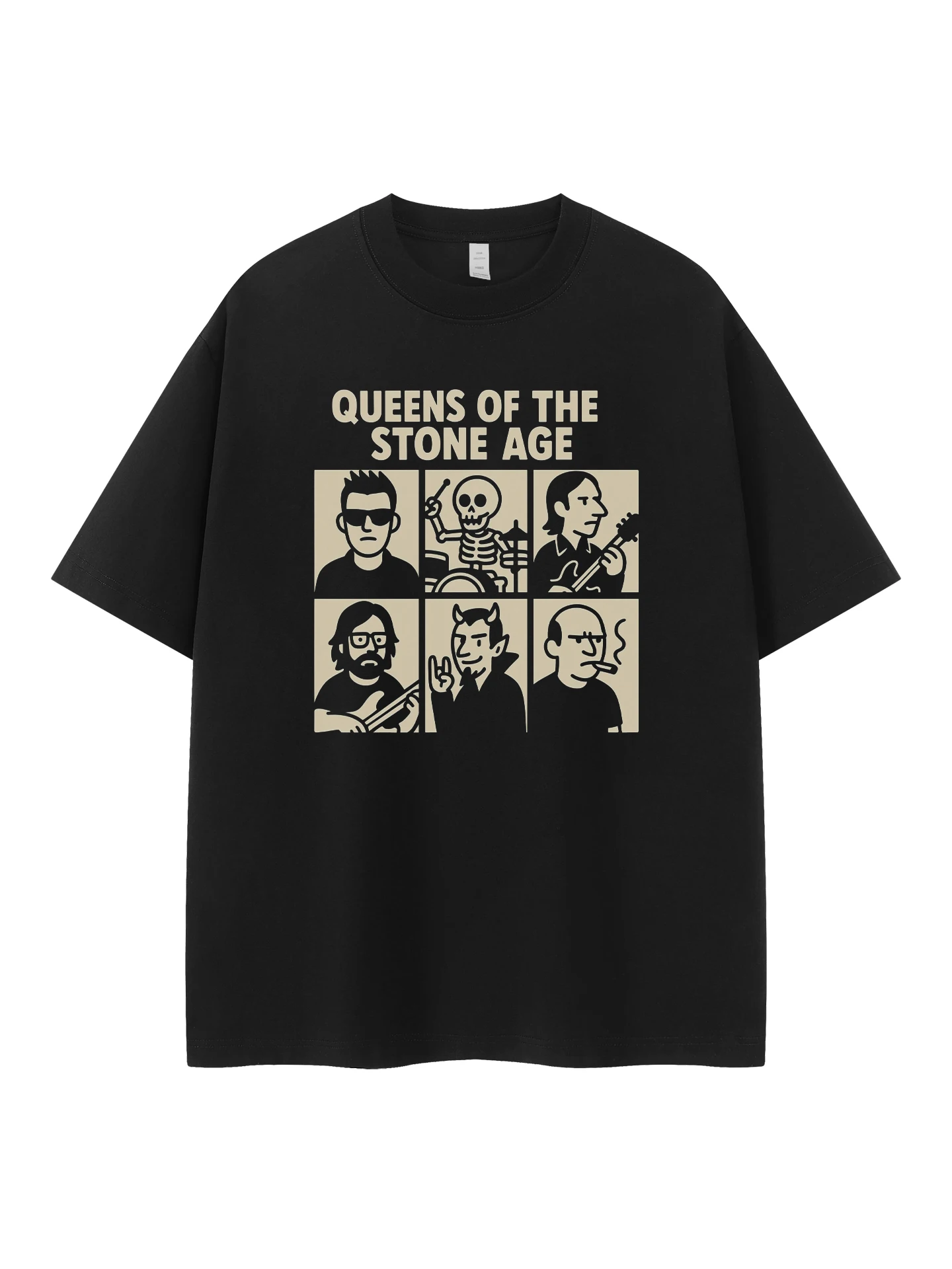 Queen of the Stone Age Band Vintage Loose Shoulder Cotton round Neck Rock Short Sleeve T-Shirt Breathable Casual Urban Style