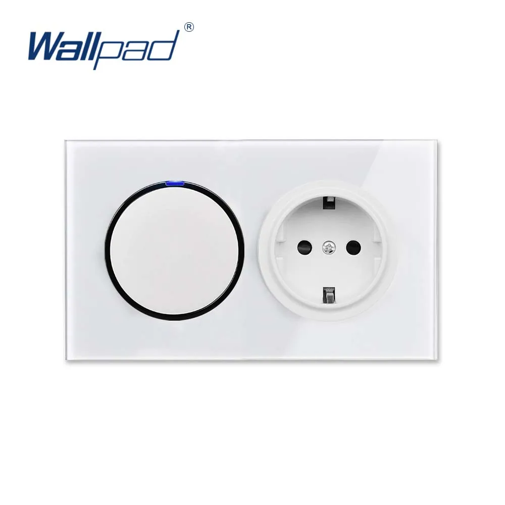 

Wallpad Electric Socket Outlet 1 Gang Wall Switch White 146*88mm Double Glass Panel Round Button
