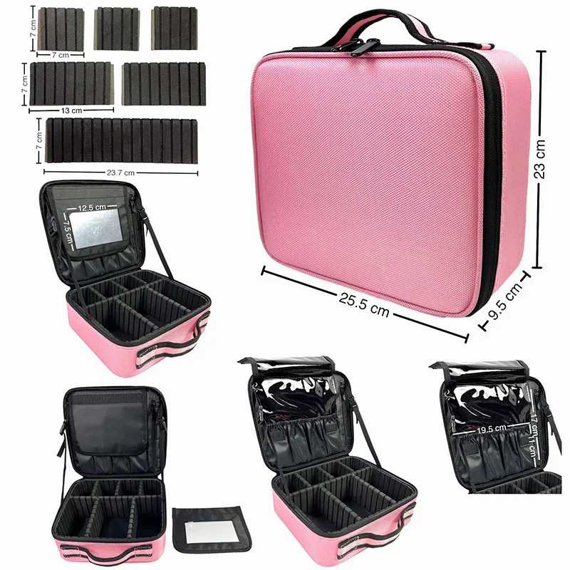 Portable Partition Makeup Bag Travel High-capacity Mirror Makeup Salon Tattoos Nail Art Tool Case Box Waterproof Cosmetic Bag