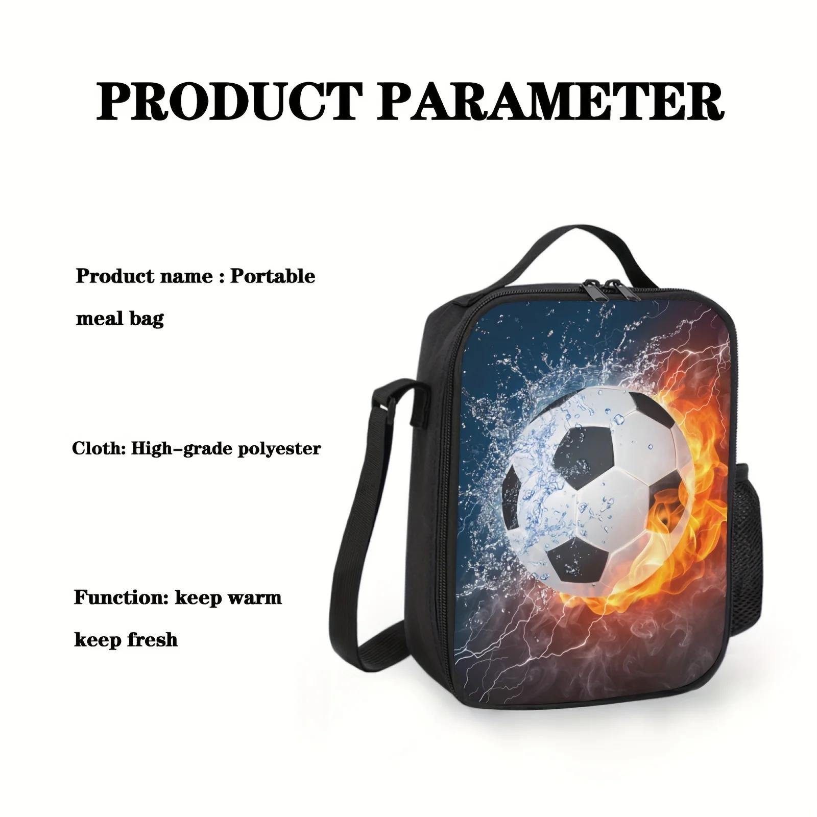 Fiambrera de fútbol Ice Fire con correa para el hombro, bolsa de almuerzo duradera aislada, bolsa impermeable, contenedor de almuerzo aislado