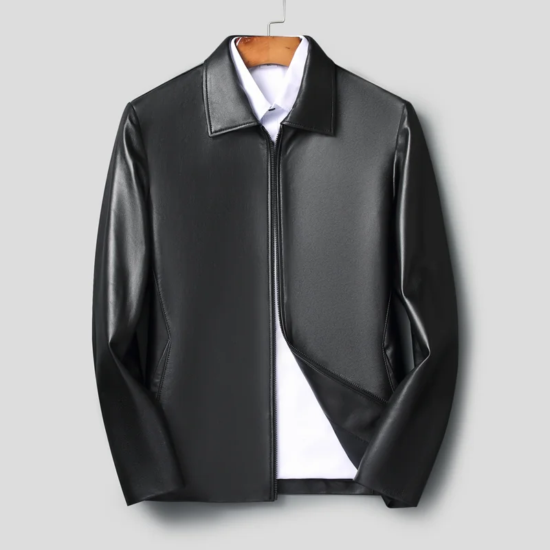 shipping.Brand New Business Free casual men's leather jacket.black father's gift casual leather coat.wholesales.quality.slim