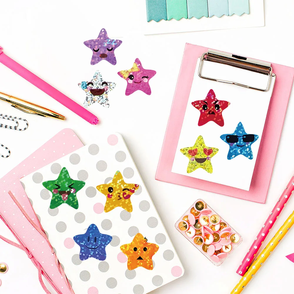 500 pçs estrelas coloridas adesivo nostalgia guitarra à prova dwaterproof água café arte paisagismo mala bicicleta retro decalques adesivos ﻿