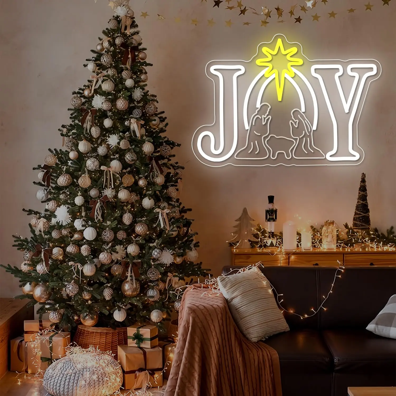 المهد عيد الميلاد النيون تسجيل يسوع LED الفرح تضيء تسجيل نحت عكس الضوء جدار ديكور لغرفة المعيشة مكتب مشهد المهد #3