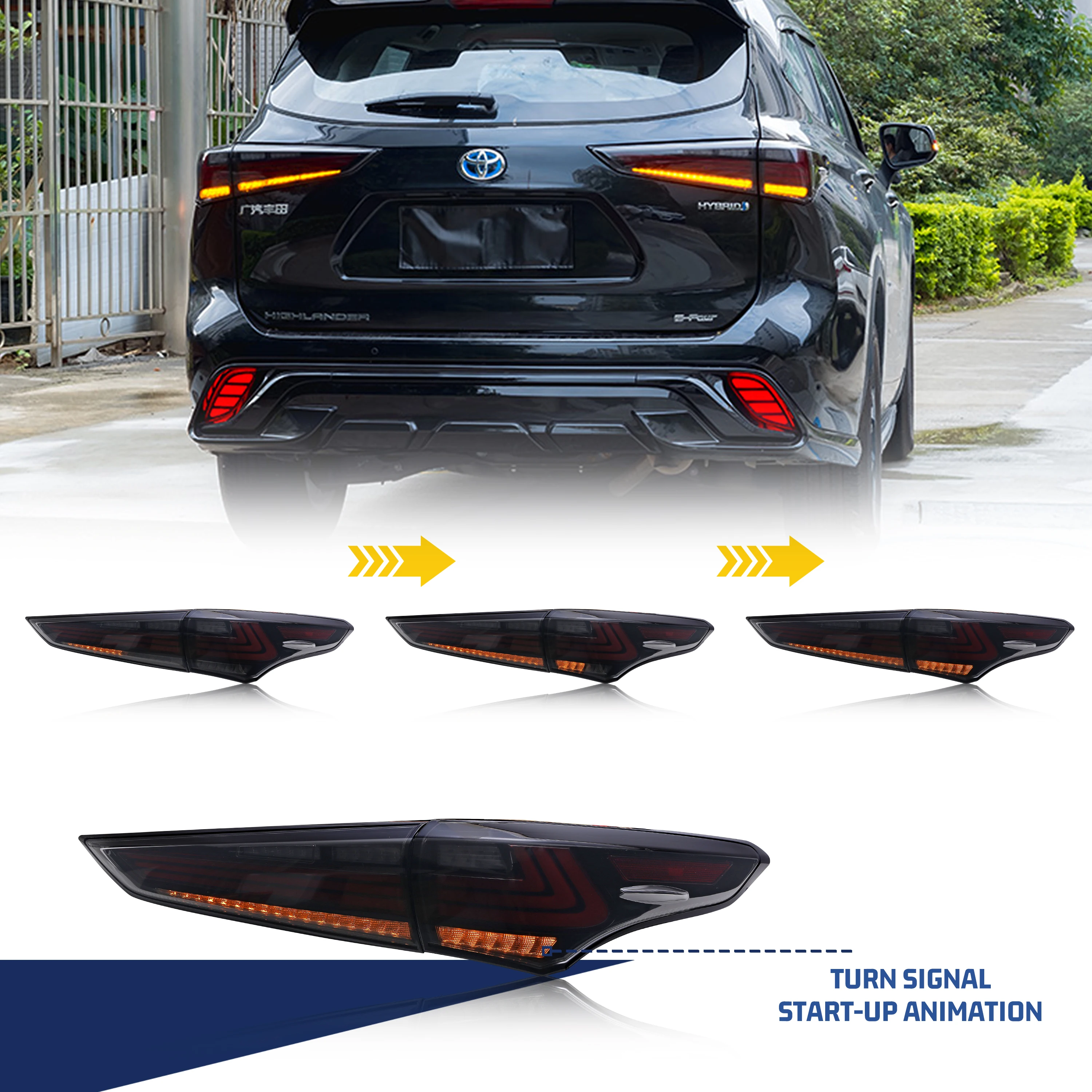 LED Tail Lights for Toyota Highlander 2019-2023 Sequential Indicator Start Up Animation Smoked Rear Lamps Assemb