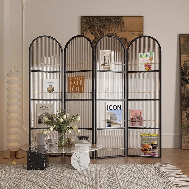 

Simple modern screen partition living room Changhong glass hotel block Nordic light luxury folding mobile magazine bookshelf