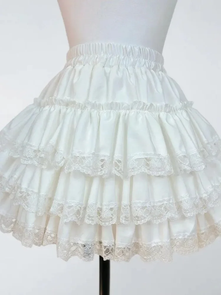 Women Cute White Cake Skirt Summer Lace Patchwork Slim Sweet Mini Skirts Fashion Japan Preppy Style Female Kawaii Dance Skirt