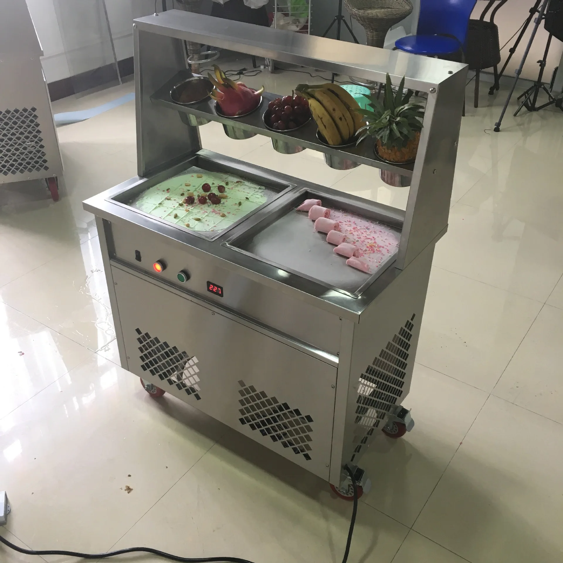 Fried Ice Machine Commercial Stir Yogurt Machine Double Pan Fried Ice Snow Dairy Milk Fruit Fried Ice Machine