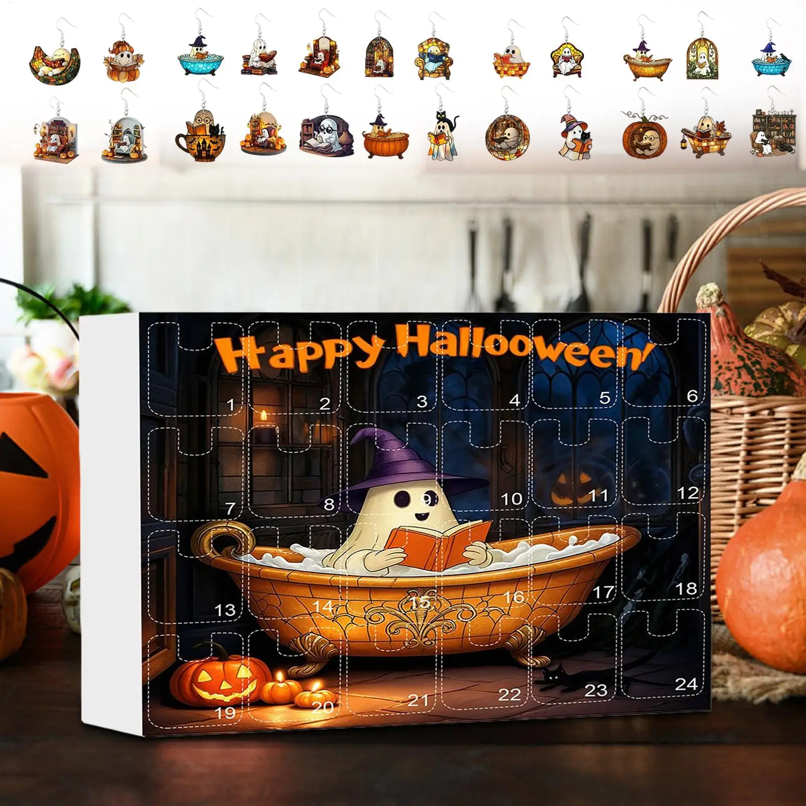Halloween Calendar Advent 2025 Spooky Ghost Earrings 2d Flat Acrylic Jewelry For Girls Teen Women Holiday Party Home Decorations - Image 4
