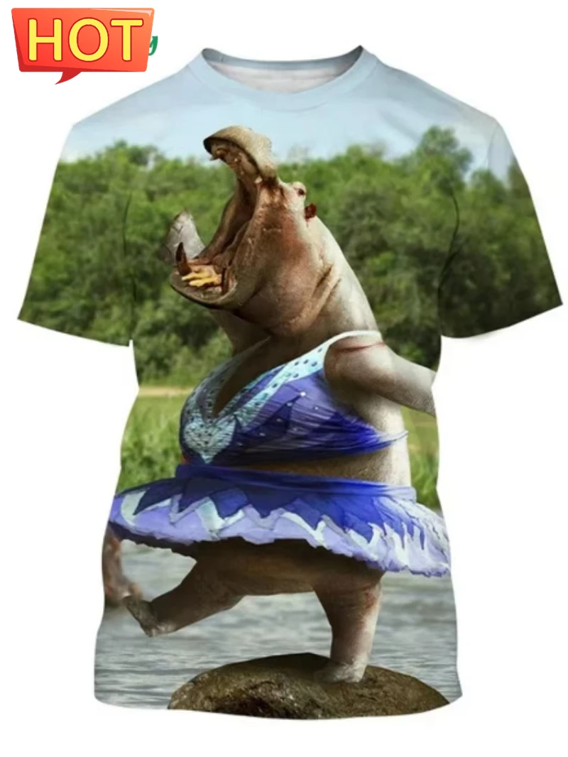 3D Printed Funny Hippo Graphic Men's T-Shirt Fashion Street Men Short Sleeved Tee Trend Breathable Men's Clothing New Y2k Tops