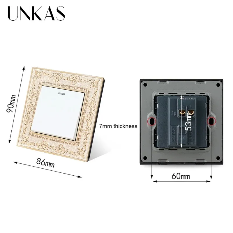 UNKAS 1 2 3 4 عصابة 1/2 طريقة الجدار الخفيفة تشغيل / إيقاف التبديل رمادي 4D لوحة النقش الرجعية سبائك الزنك الفاخرة تمرير من خلال رمادي 86 مللي متر
