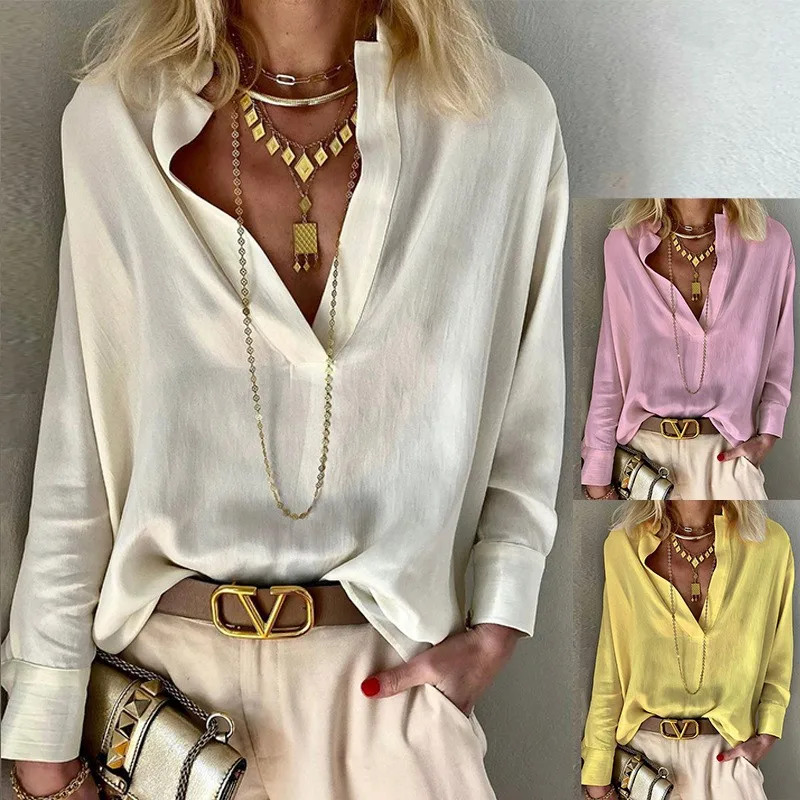 Effen Casual Losse Blouses Voor Damesmode 2024 Herfst Vintage Oversized Damesoverhemden En Blouses Elegante Jeugd-Damestops