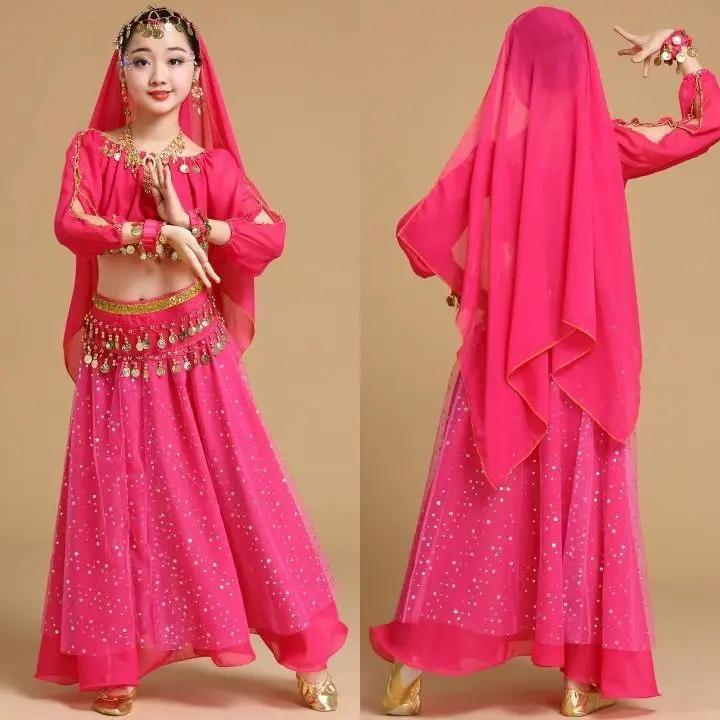 Fashion New Style Child Belly Dance Indian Dance Costume Set Sari Bollywood Children Outfit Belly Dance Performance Clothes Sets
