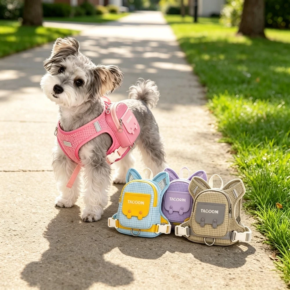 Cute Plaid Dog Backpack Harness Adjustable Chest Vest Self Carrying Bag for Small Medium Dogs Puppy Outdoor Walking Travel