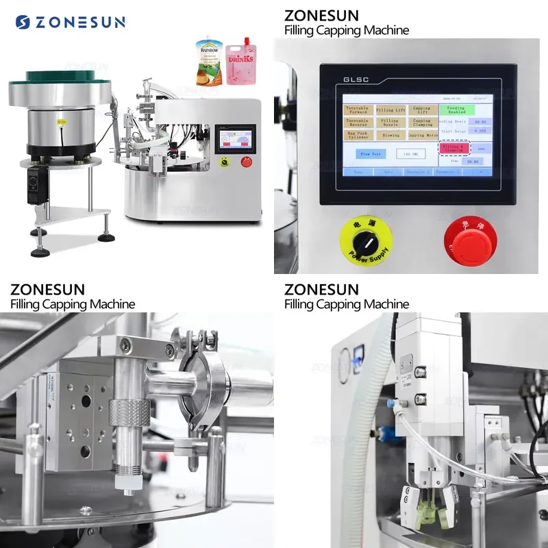 Hot 2026 ZS-SVFC1 Automatic Servo Gear Pumps Tabletop Rotary Juice Beverage Liquid Spout Pouch Filling Capping