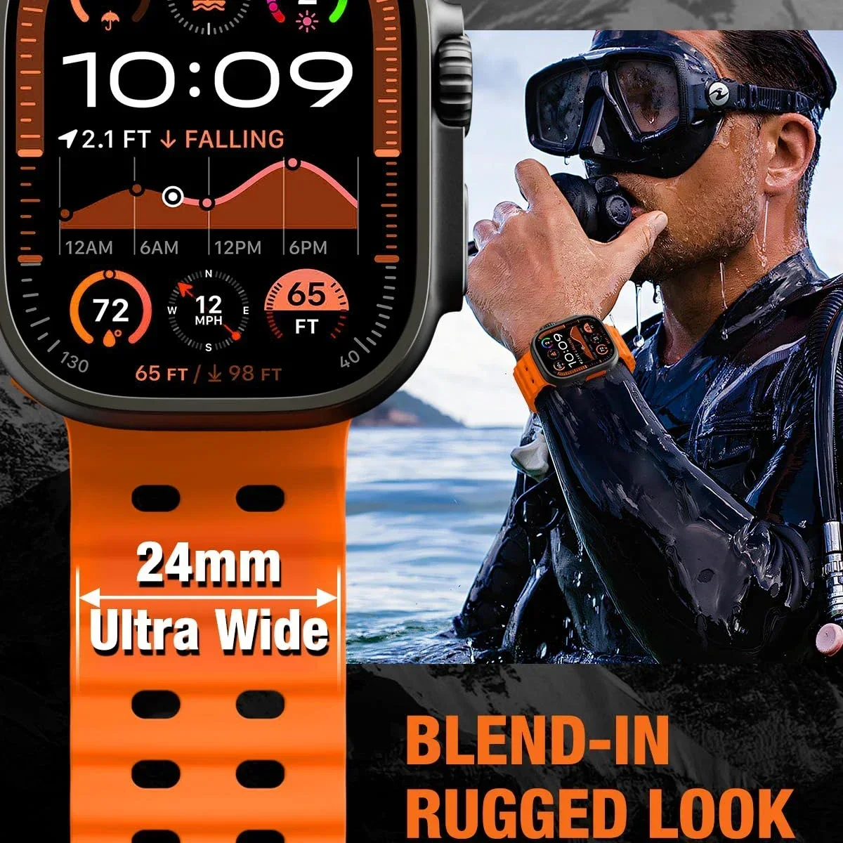 Силиконовый ремешок Ocean для Apple Watch Ultra 2 49 мм 46 мм 45 мм 44 мм Спортивный браслет с металлической пряжкой для iWatch 10 9 8 7 6 5 SE Correa