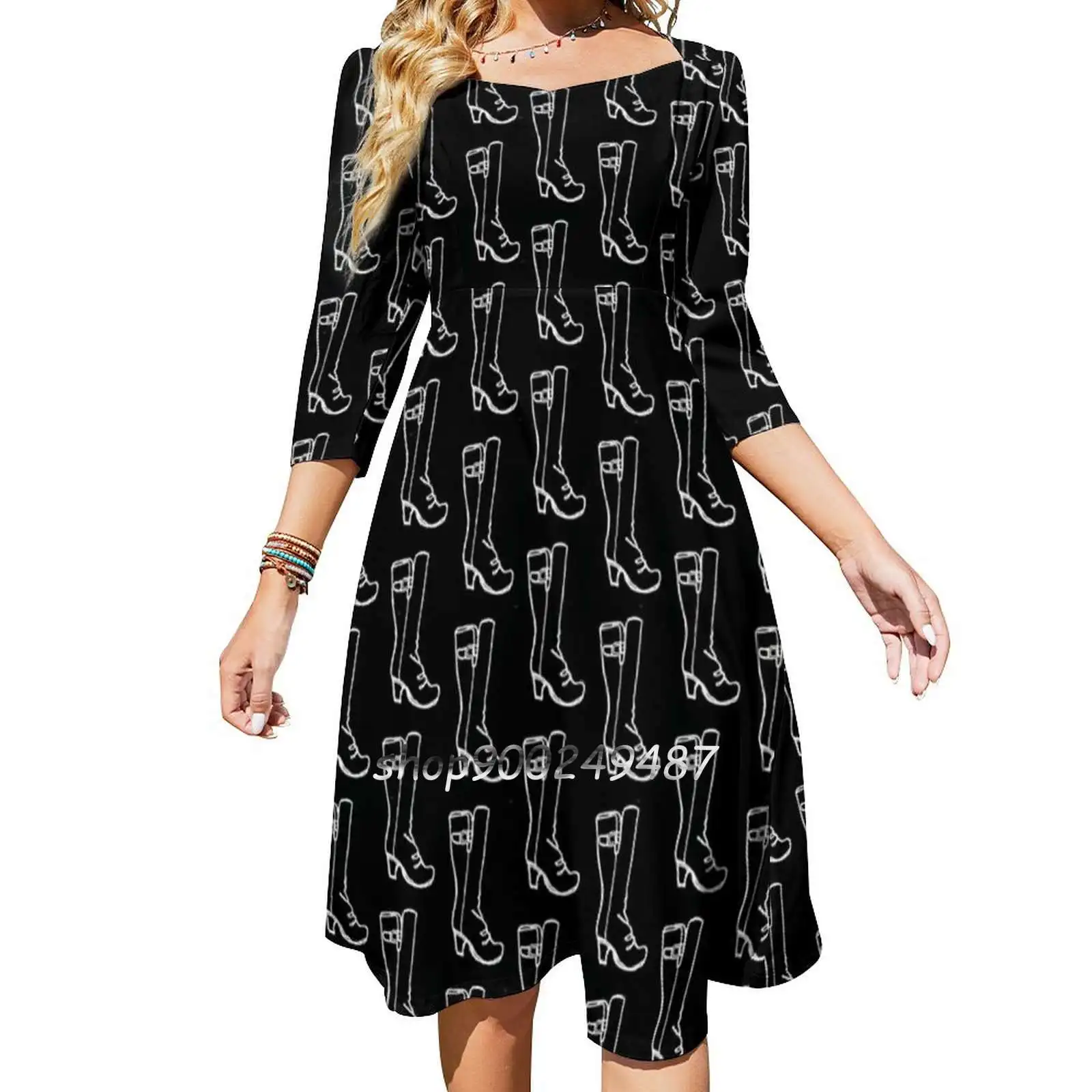 Fluevog Kanawa Boot Sweetheart Knot Flared Dress Fashion Design Large Size Loose Dress Fluevog Boot Kanawa