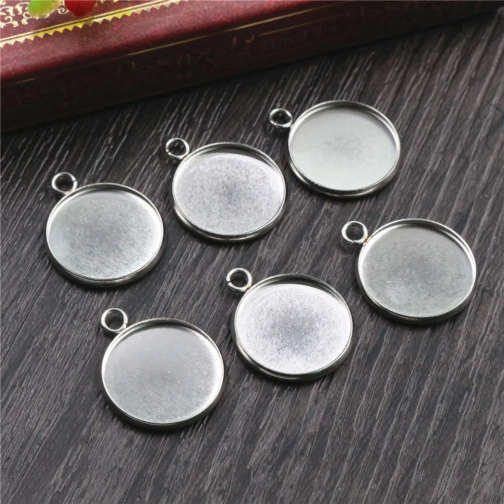 (Never Fade) 14mm 16mm 18mm 20pcs Stainless Steel 3 Style Cameo Settings Cabochon Base Charms Pendant High Quality