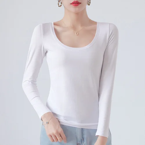 Imagen 2 del producto MRMT 2025 nueva camiseta de algodón para mujer, camisetas de manga larga de Color sólido para mujer, camiseta de ocio para mujer, camisetas para mujer