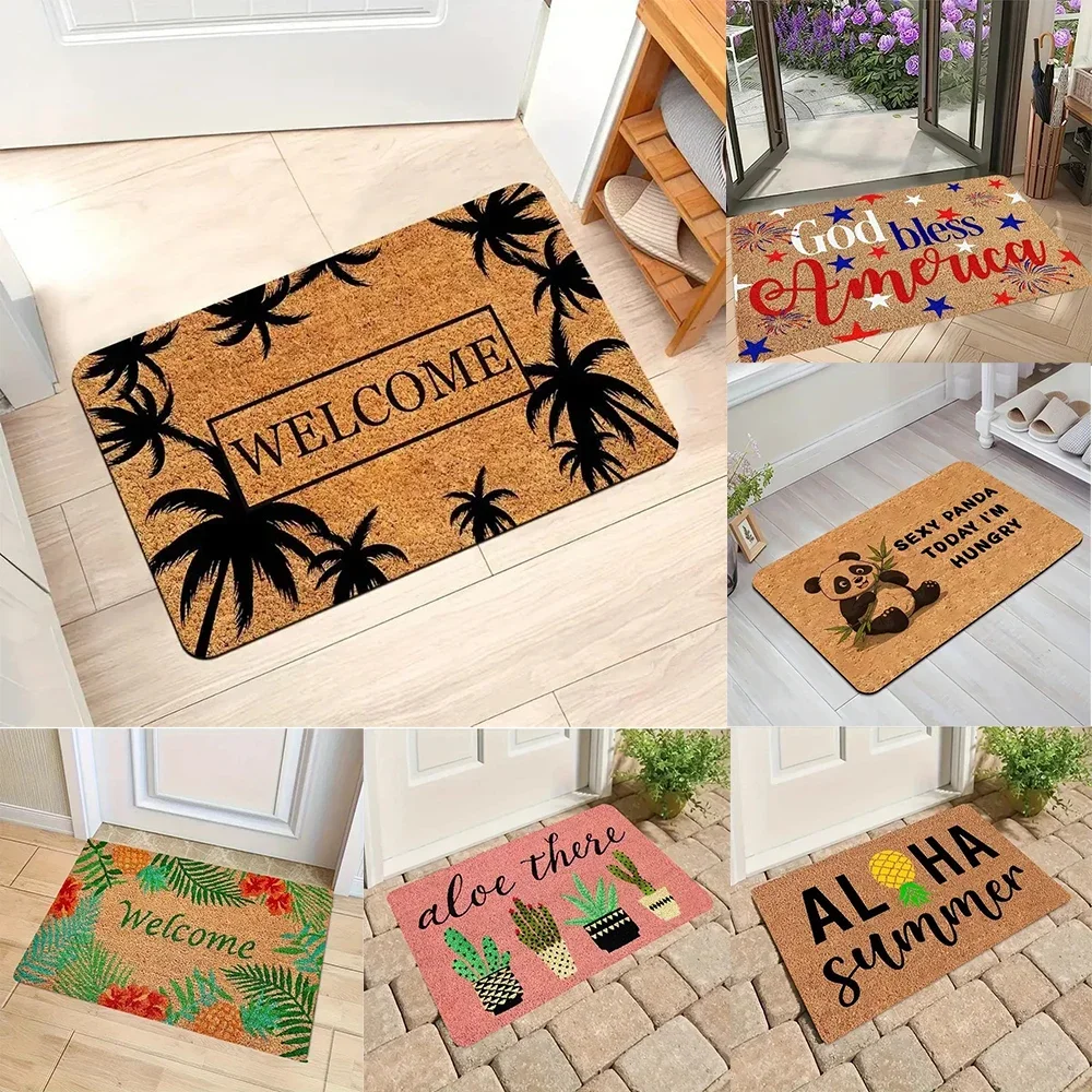 Tropical Style Door Mat Palm Tree Cactus Pineapple Floral Patterns Soft Decorative Entryway Rug Home Indoor Outdoor