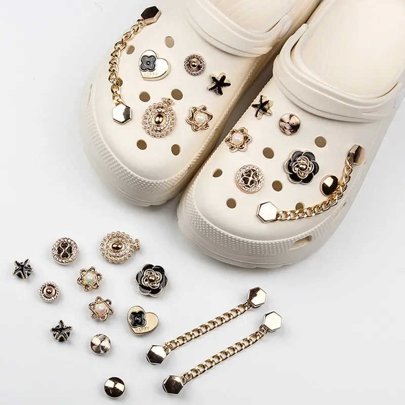 13PCS Applique Metal Toe Sets Shoe Charms Metallic Sheen Accessories Shoes Sandal Flowers Hexagram Ornament for Girl Women Shoes