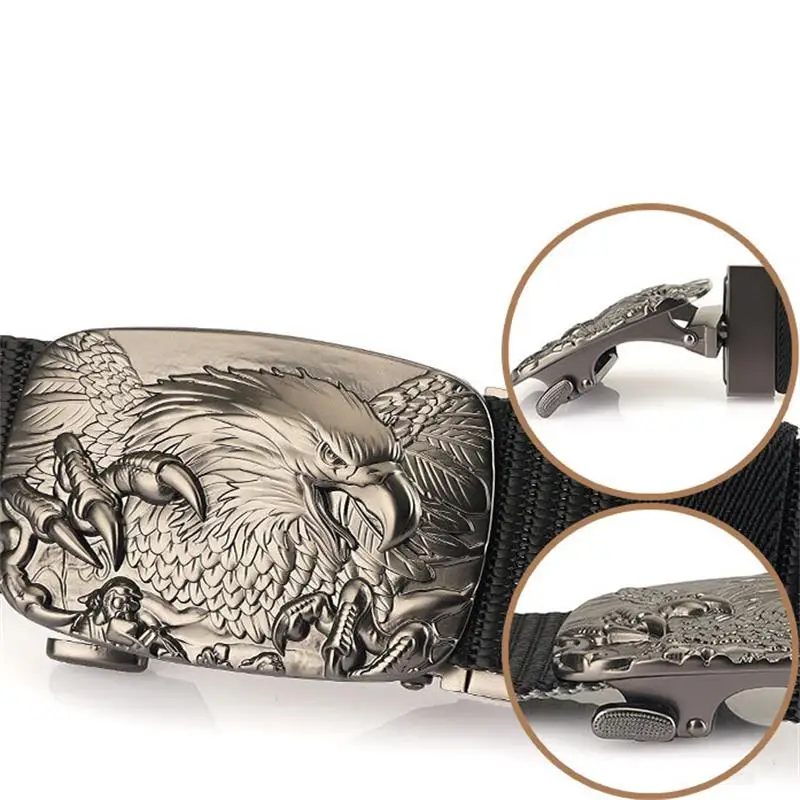 SupSindy Man Double-sided Nylon Belt Eagle Rotate Metal Automatic Buckle Canvas Belts for Men Jeans Waistband Bicolor Male Strap