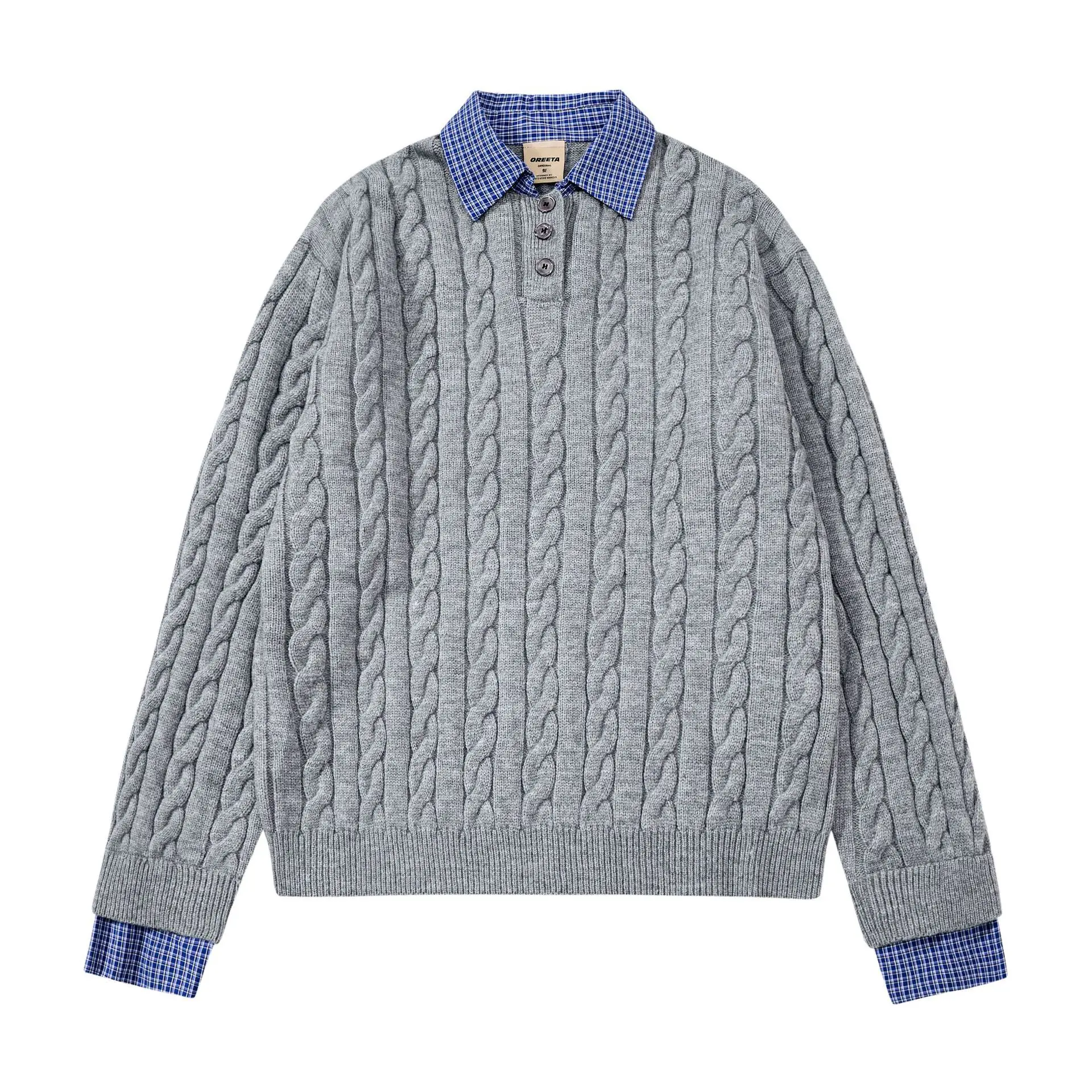 

Firmranch новый зимний американский ретро искусственный пуловер из двух частей, свитер с воротником рубашки и манжетами, осенняя мужская и женская одежда из трикотажа