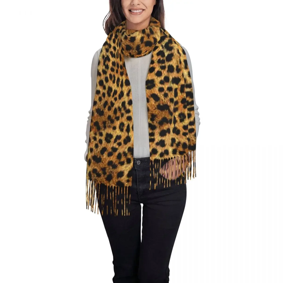 Customized Printed Leopard Pattern Texture Scarf Men Women Winter Warm Scarves Cheetah Camouflage Shawls Wraps