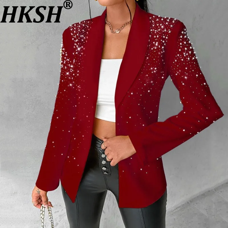 

HKSH Spring Autumn New Women Tide Streetwear Fashionable Casual Decorated Bubble Bead Blazer Tide Versatile Jackets Ins HK9459