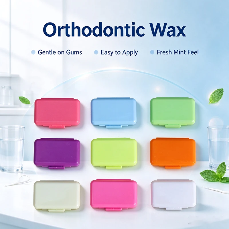 Boxed orthodontic brackets, pressure reducing wax, multi-color portable anti sharp edge protection barrier, oral products