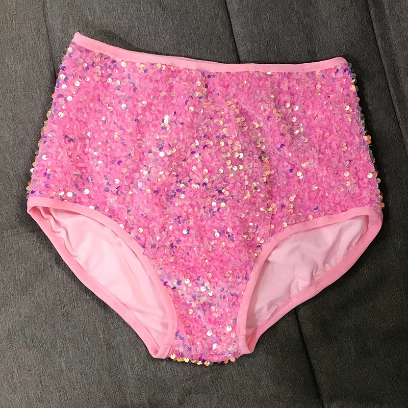 

Pole Dance Clothing Pink Hot Shorts Women Shiny Sequin Mid-Waist Shorts Nightclub Bar Gogo Pole Dancewear Stage Costume VDL132