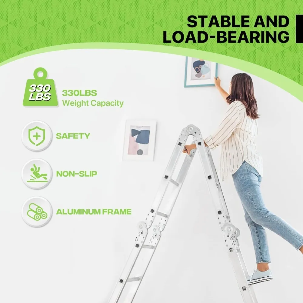 Telescopic A-Frame Ladder, Multi-Purpose Aluminum Telescopic Ladder, Extendable Ladders,Easy to Store for Indoor and Outdoor Use