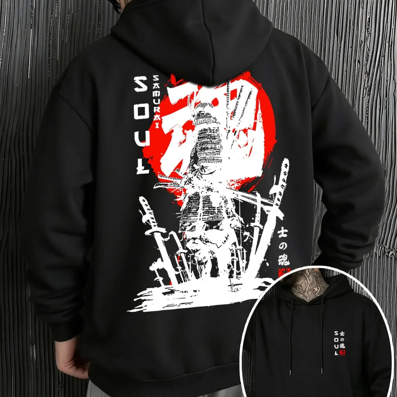 Men's Hoodie with Samurai Soul Print Comfortable and Casual for Daily Commuting in Spring and Autumn