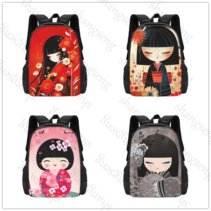 

Kawaii Kokeshi Doll Large capacity printed schoolbag boys girls backpack teenagers students leisure travel commuter backpack
