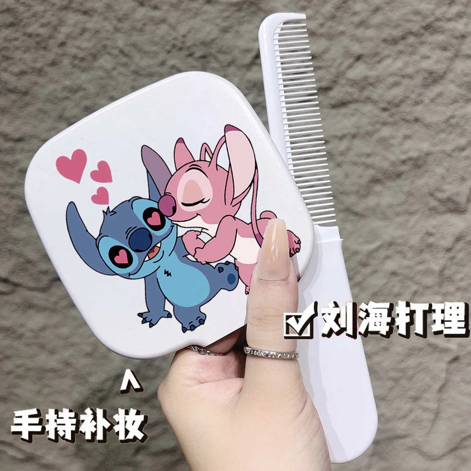

Disney Stitch Angel Handle Mirror Cute Cartoon Anime Mirror Comb Lntegrated Makeup Mirro New Fashion Portable Makeup Mirror Gift