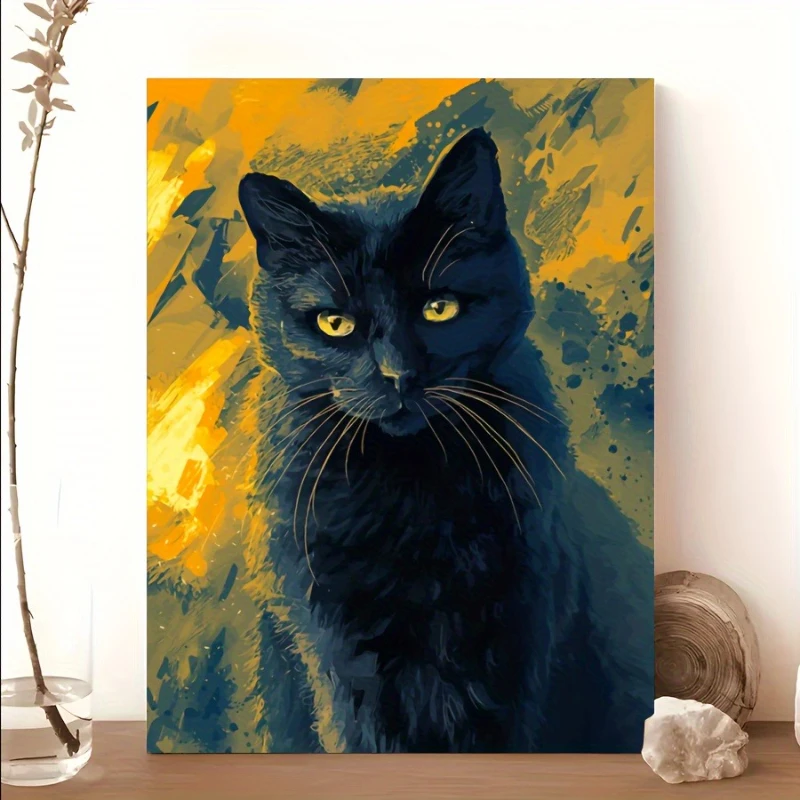 Póster e impresiones de gato negro, cuadro sobre lienzo de arte abstracto moderno, imagen artística de pared para decoración