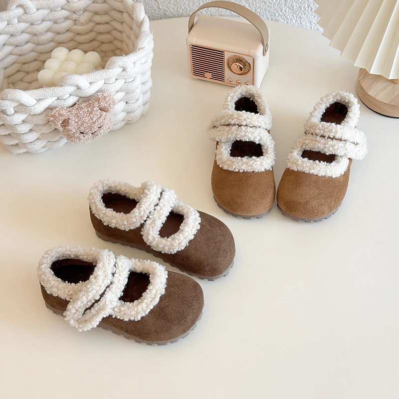 

Winter Children Toddlers Cotton Shoes New Outdoor Warm Girls Fashion Plush Shoes Furry Hairy Soft Bottom Kids' Causal Flat Shoes