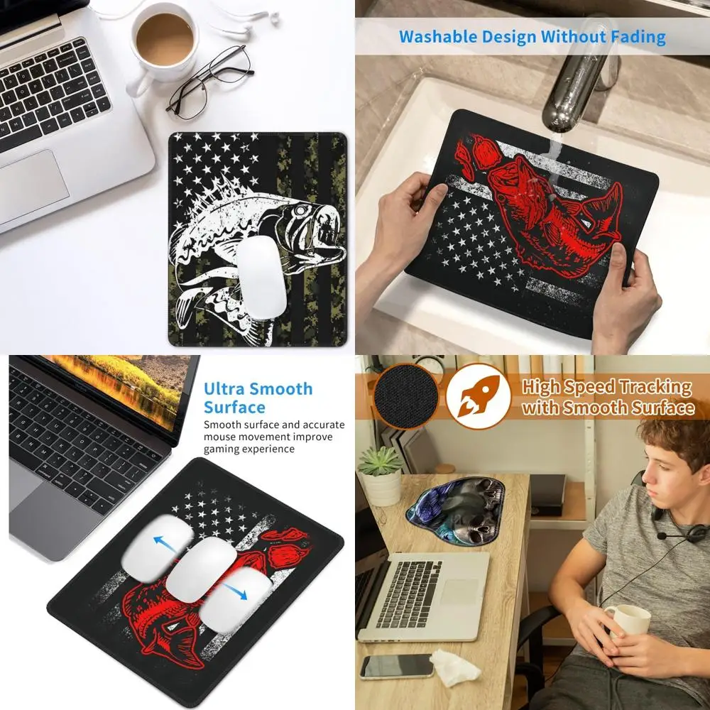 

Durable Largemouth Bass Fishing Mouse Pad with American Flag Camouflage, Thickened and Anti-Slip, 8.3 x 10.3 inches