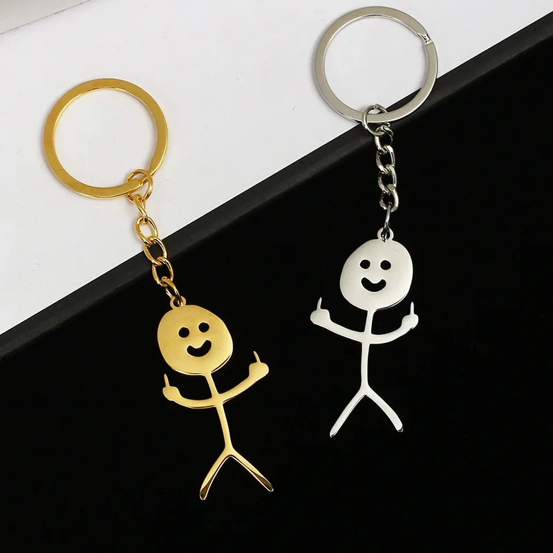 Funny Middle Finger Fxck U Stickman Keychain 2024 Cute Trend School Bag Car Key Pendant Couple New Trinket Gift Keyring