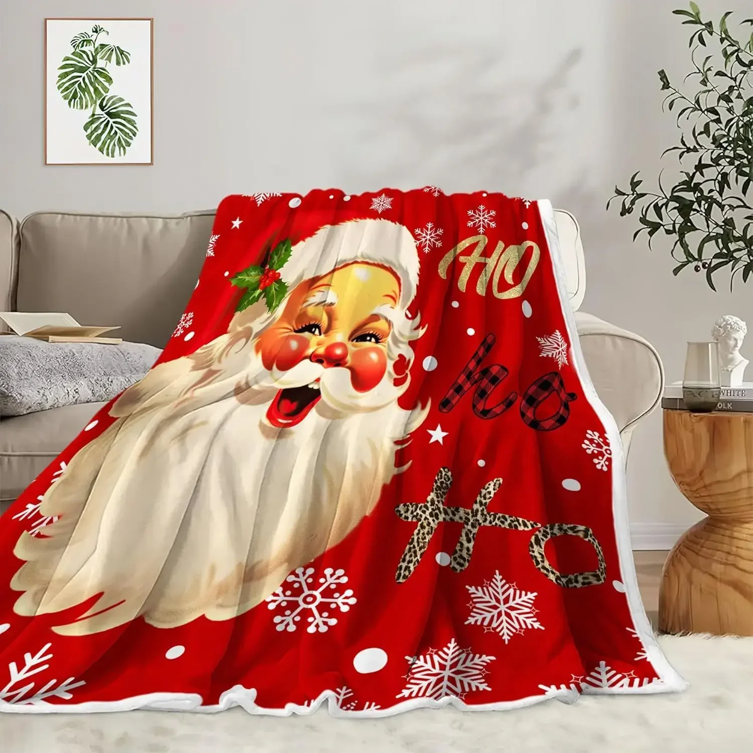 

Christmas Holiday Decoration Ambiance Blanket Funny Cute Gold Santa Blanket Couch Bed Soft Lightweight Plush Shaggy Blanket