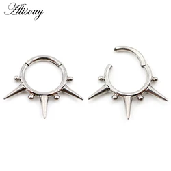 Alisouy 1PC G23 Titanium Steel Cone Ball Spike Hinged Clicker Nose Septum Rings Ear Hoop Cartilage Earring Body Piercing Jewelry
