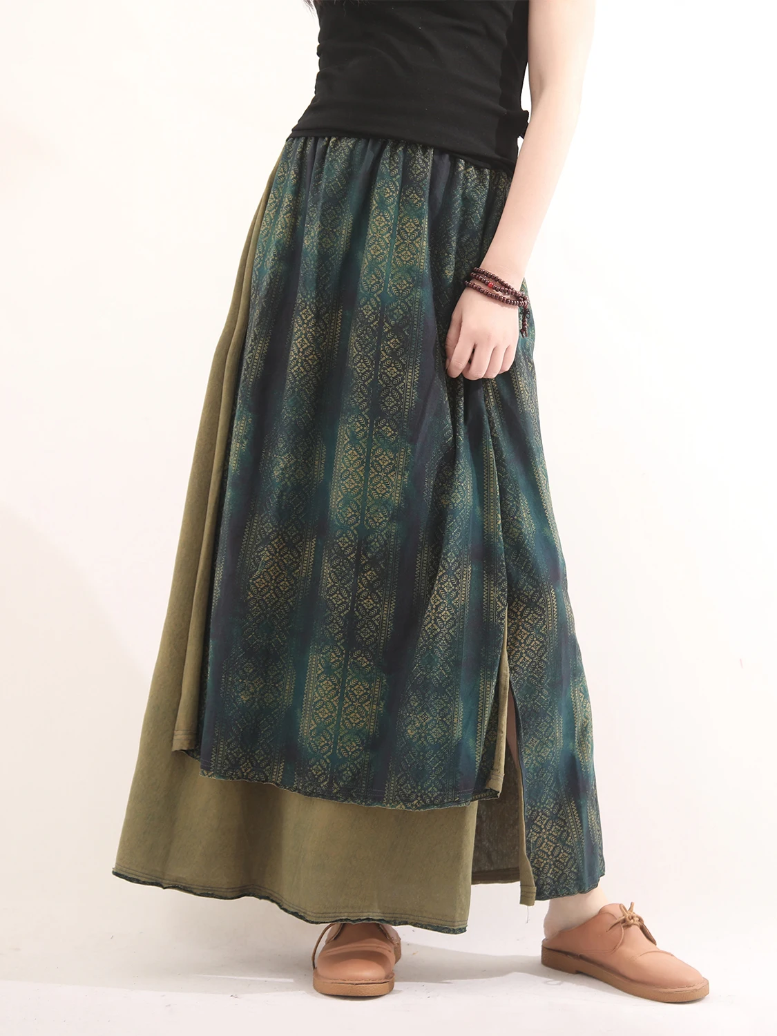 

Ретро-юбка с принтом, на резинке, универсальная, весна-лето, новинка, А-силуэт, из хлопковой марли, женская, модная, в этническом стиле