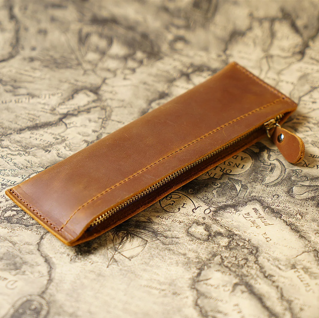 

Винтажный кожаный пенал Fromthenon ручной работы из натуральной кожи высшего качества, классический многофункциональный чехол для ручек и канцелярских принадлежностей