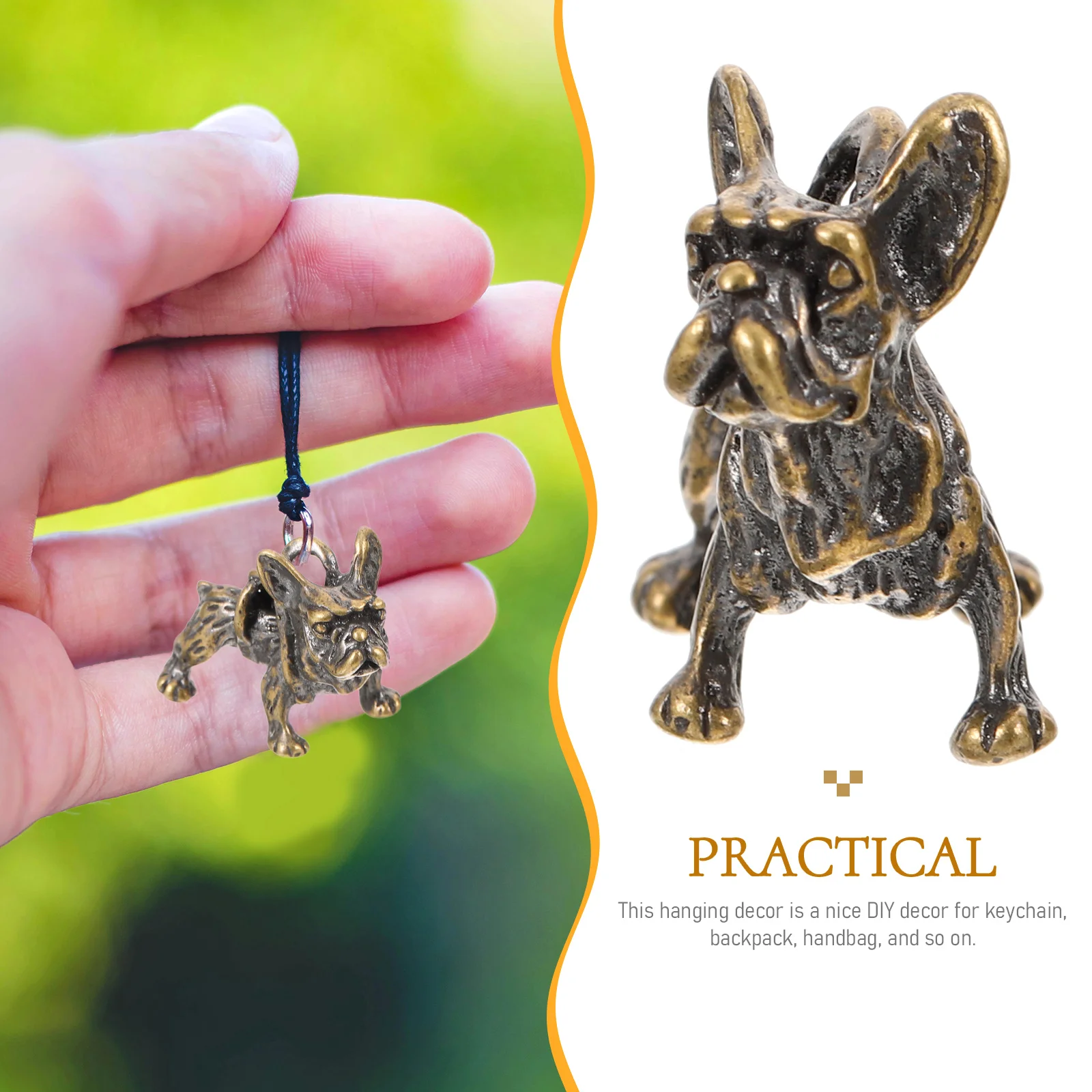 Pendentif bouledogue en cuivre, porte-clés bricolage, petit porte-clés décoratif, ornement de confrontation, 2 pièces