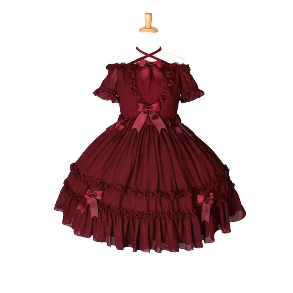 Tailored Gothic Lolita one-shoulder bow pleated lace gauze skirt dress