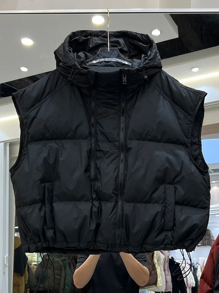 2024 novas mulheres 90% pato branco para baixo colete com capuz outono inverno quente sobre o tamanho casual sem mangas feminino puffer jaqueta