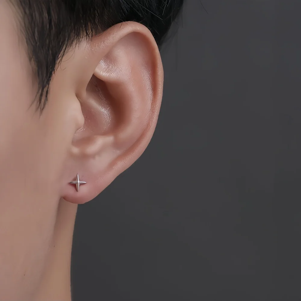 Simple Cross Stars Men Alloy Stud Earrings Retro Street Trendy Wear Jewelry Fashion Ladies Accessories Gifts