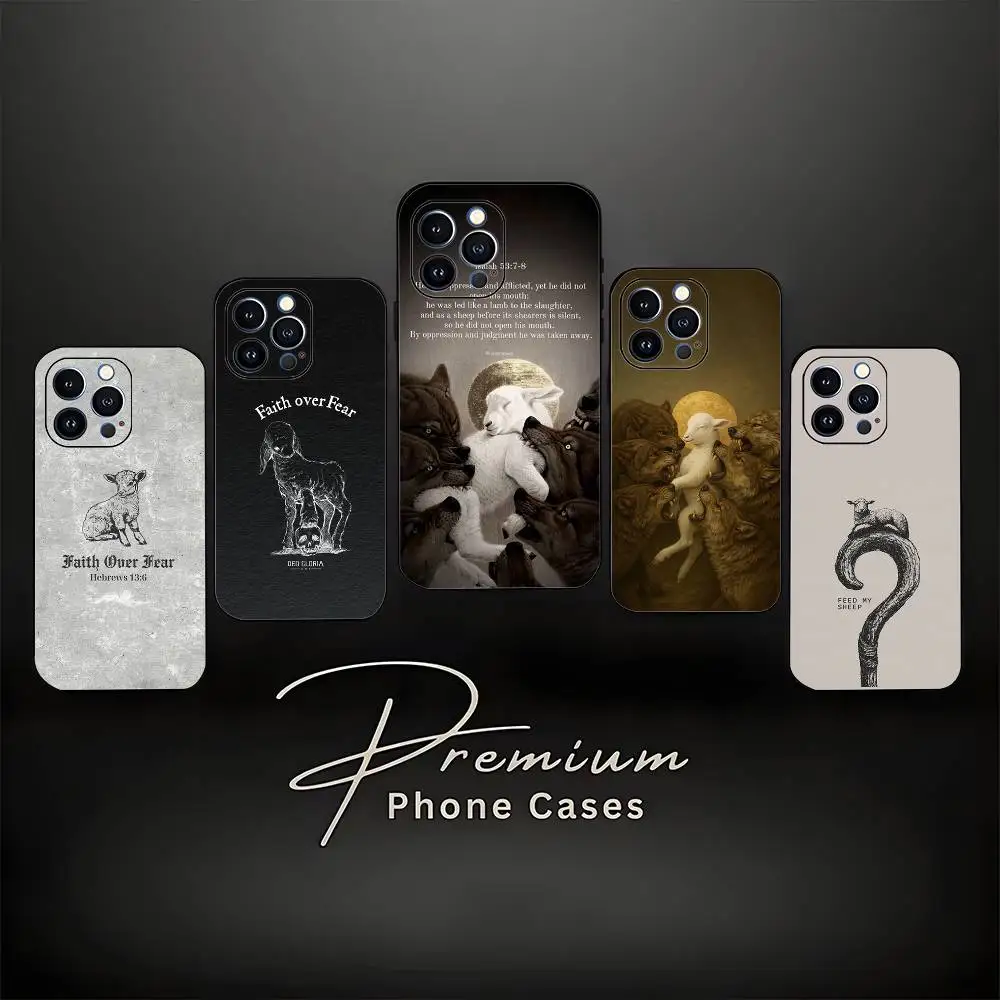 

Christian Lamb Phone Case For iPhone 17,16,15,14,13,12,11 ,Pro Max,XS,X,XR,SE,Mini,8,7,Soft Silicone Black Cover