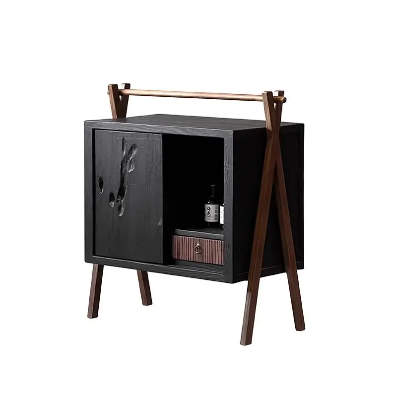 

t locker, tea cabinet, wabi-sabi wind side cabinet, carbonized black solid wood, designer medieval, entrance cabinet