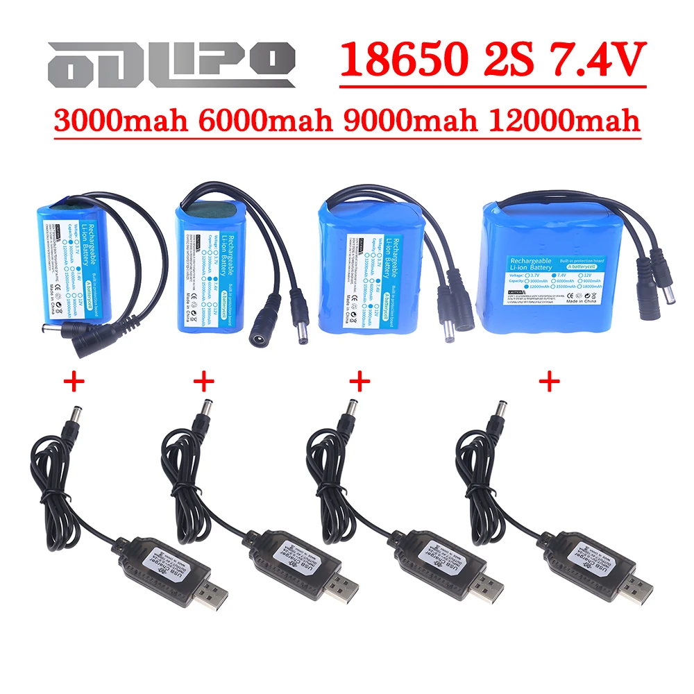 7.4V 18650 2S Lithium-ion Battery / USB Charger 3000mah/6000mah/9000mah/12000mah Remote Control Fishing Bait Boats Spare Parts