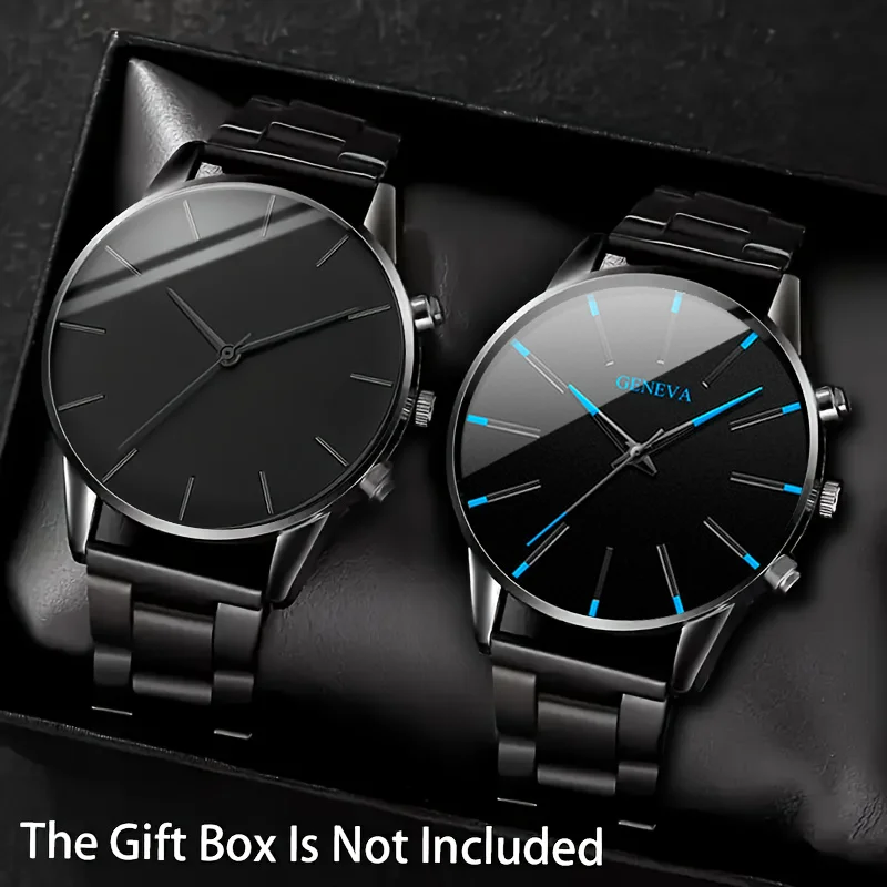 Men's Fashion Strap Quartz Watch Set, Black Design, Precise Timing, Suitable for Business and Casual Wear (no Box)